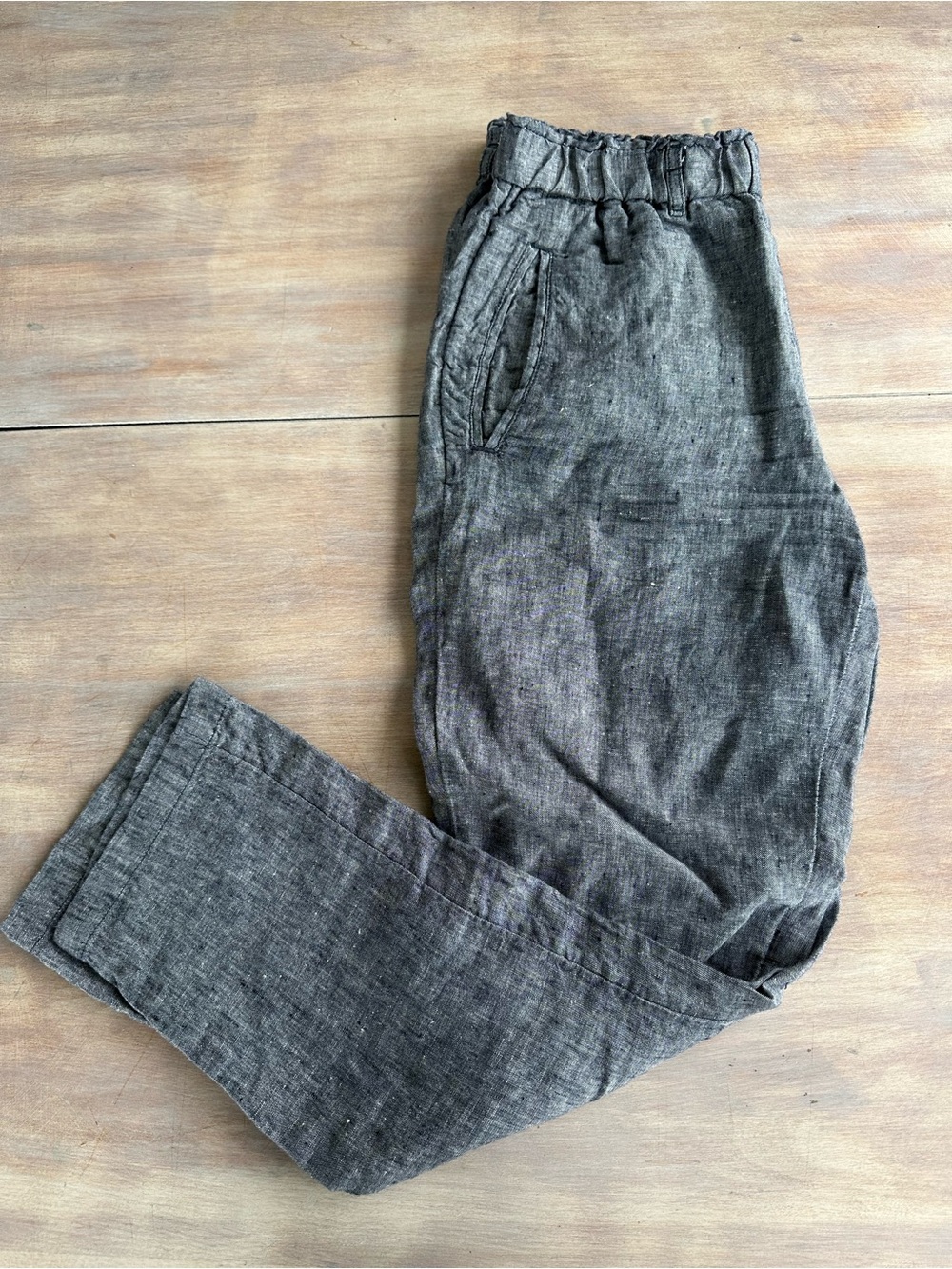 C&C California boho beach 100% Linen Elastic-Waist Pants Heather Gray size S